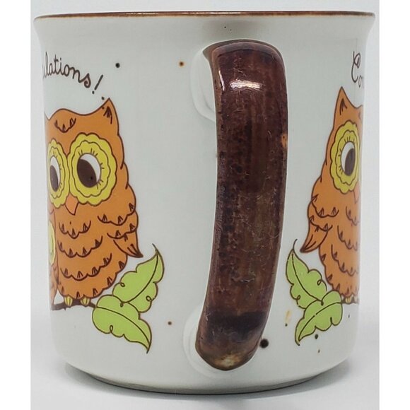 Retro Owl Mug Speckled Stoneware Owlet Baby Congratulations Vintage - Picture 5 of 5